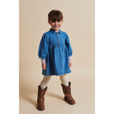 COPENHAGEN COLORS Indigo Blue Washed Organic Denim Dress W. Puff Sleeves