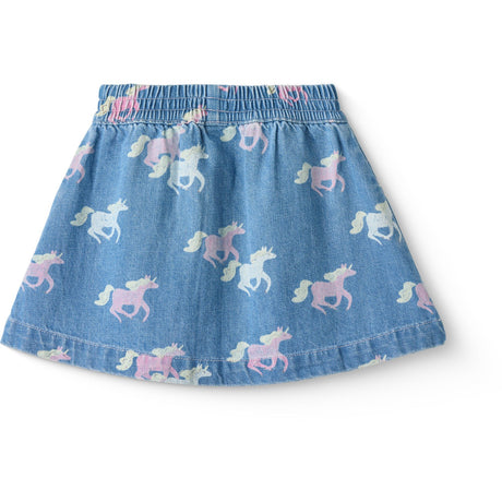 COPENHAGEN COLORS Indigo Blue Washed W Unicorn Organic Denim Skirt W. Unicorn Print