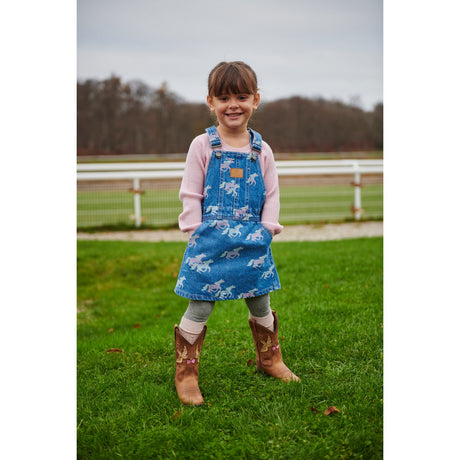 COPENHAGEN COLORS Indigo Blue Washed W Unicorn Organic Denim Spencer Dress W. Unicorn Print