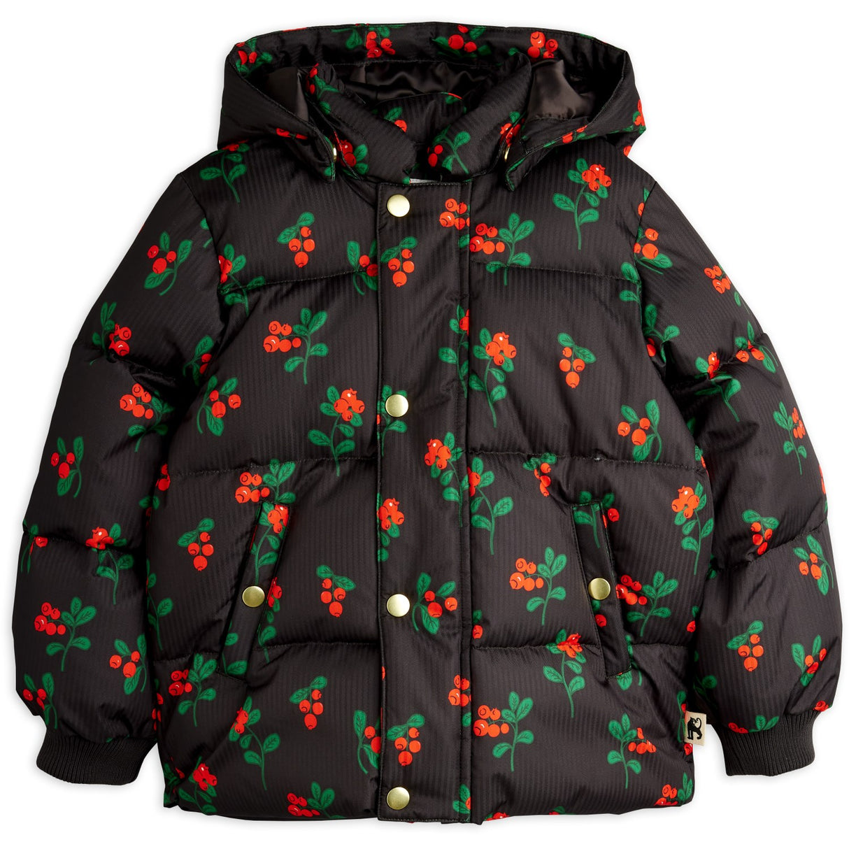 Mini Rodini Black Lingonberries AOP Hooded Puffer