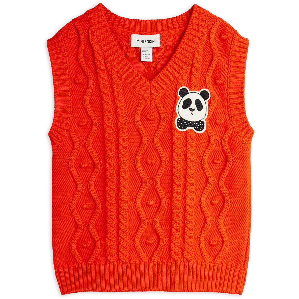 Mini Rodini Red Panda Patch Cable Knit V-Neck Slipover
