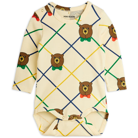 Mini Rodini Off-white Bear Check AOP Ls Body