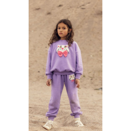 Mini Rodini Purple Cat With Bowtie Chenille Sweatpants
