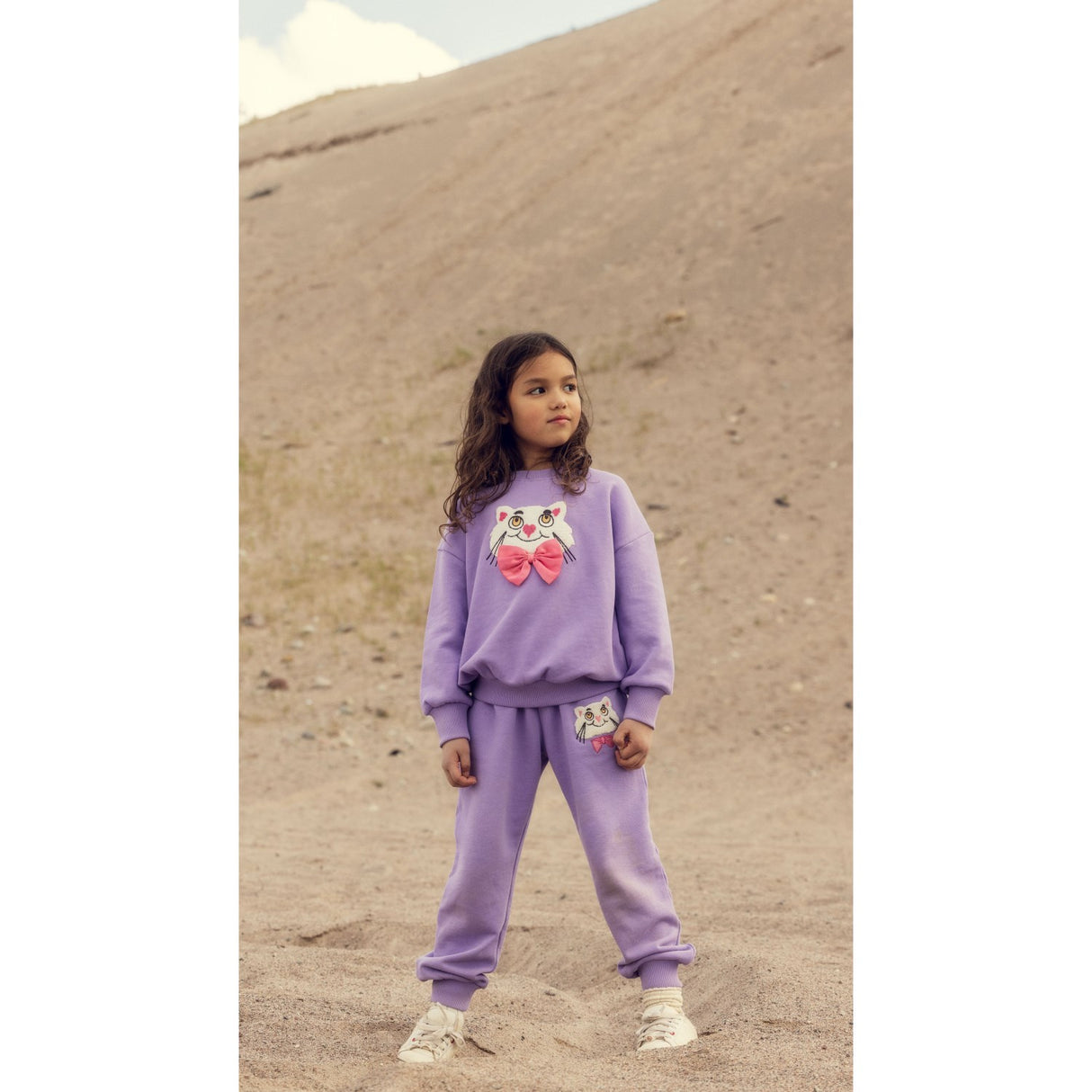 Mini Rodini Purple Cat With Bowtie Chenille Sweatshirt