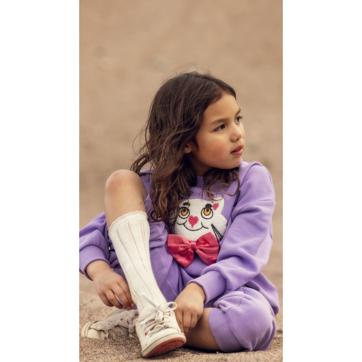 Mini Rodini Purple Cat With Bowtie Chenille Sweatpants