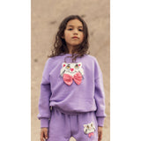 Mini Rodini Purple Cat With Bowtie Chenille Sweatshirt