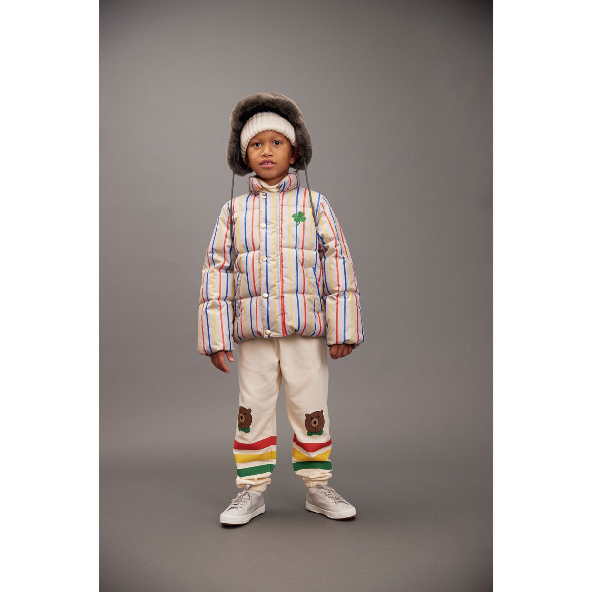 Mini Rodini Off-white Bear Stripe Sweatpants