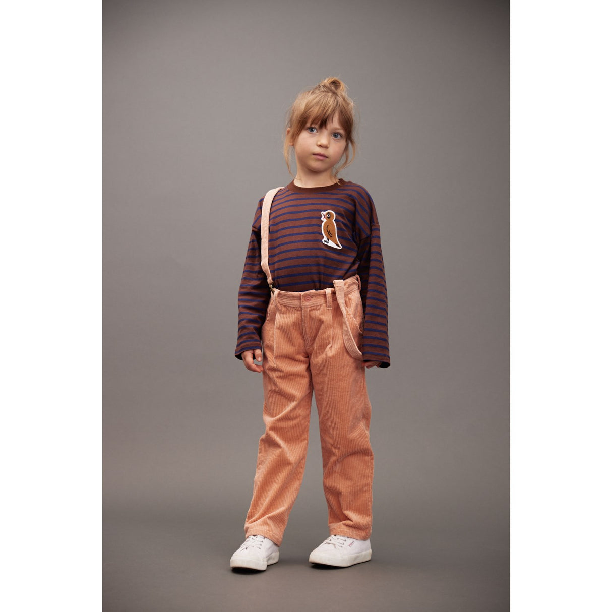 Mini Rodini Brown Stripe Bird Patch Ls Tee