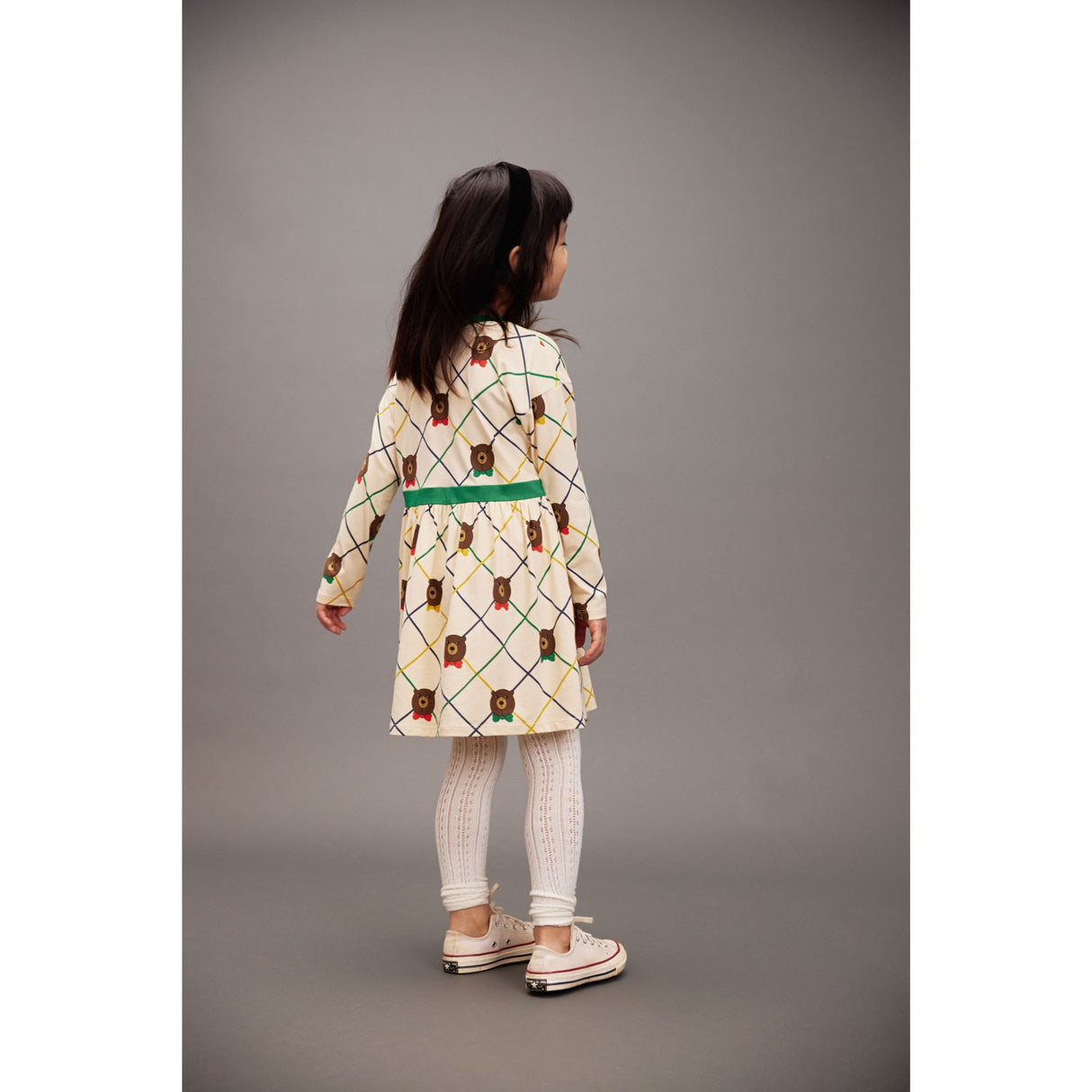 Mini Rodini Off-white Bear Check AOP Ls Dress