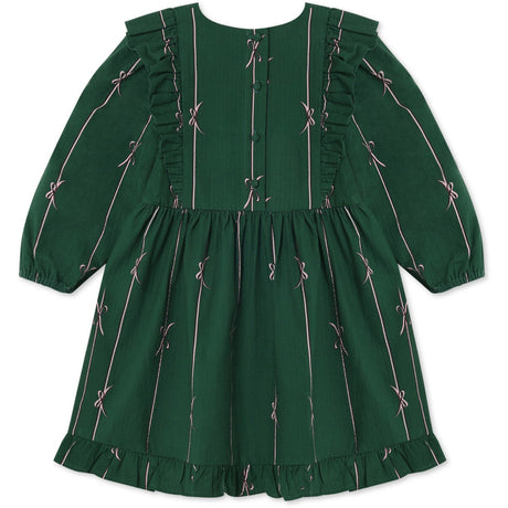 Fliink Hunter Green Bow Aop Bowie Ls Dress