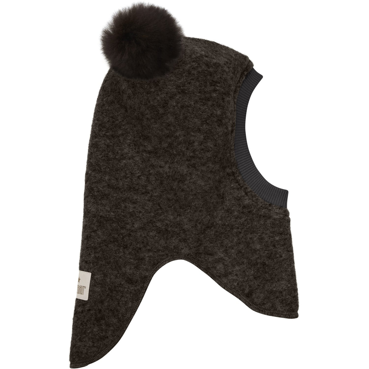 Huttelihut Dark Brown Melange Balaclava Wool Alpaca Pompoms