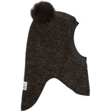 Huttelihut Dark Brown Melange Balaclava Wool Alpaca Pompoms