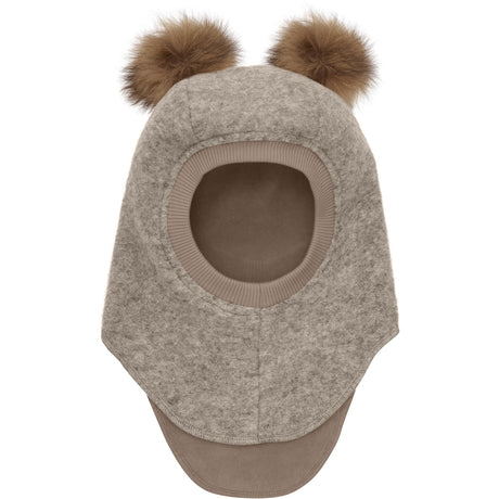 Huttelihut Camel Melange Balaclava Wool Alpaca Pompoms