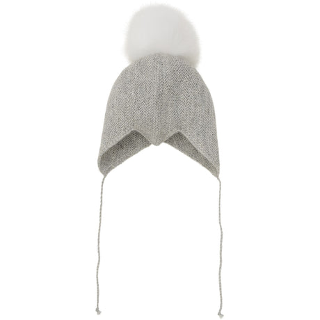 Huttelihut Medium Grey Melange Bonnet Wool Knit Alpaca Pompom