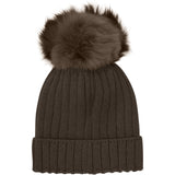 Huttelihut Dark Brown Melange Hat Knit Alpaca Pompom