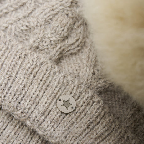 Huttelihut Camel Melange Hat Wool Knit Alpaca Pompom