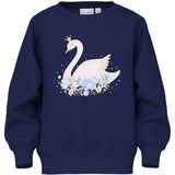 Name It Beacon Blue Princess Swan Nmfvenus Ls Nreg Sweat Bru