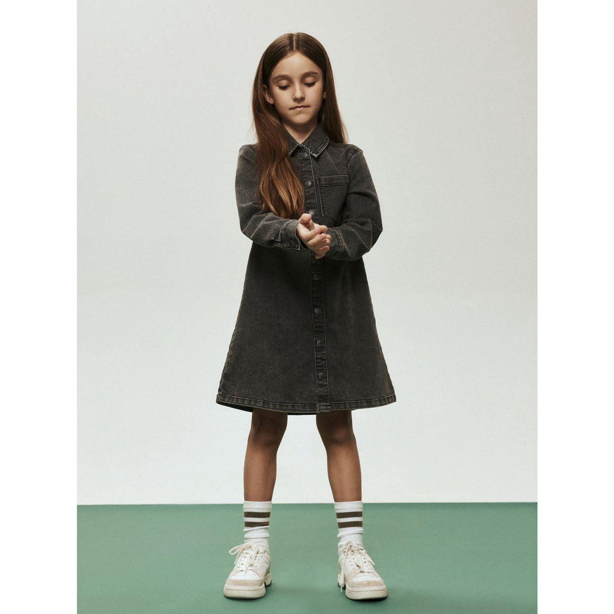 Name It Medium Grey Denim Nkfjeannie Ls Dnm Dress 2133-Ft B