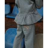 COPENHAGEN COLORS Denim Blue Stripe Y/D Twill Pant W. Wide Leg And Embroidery