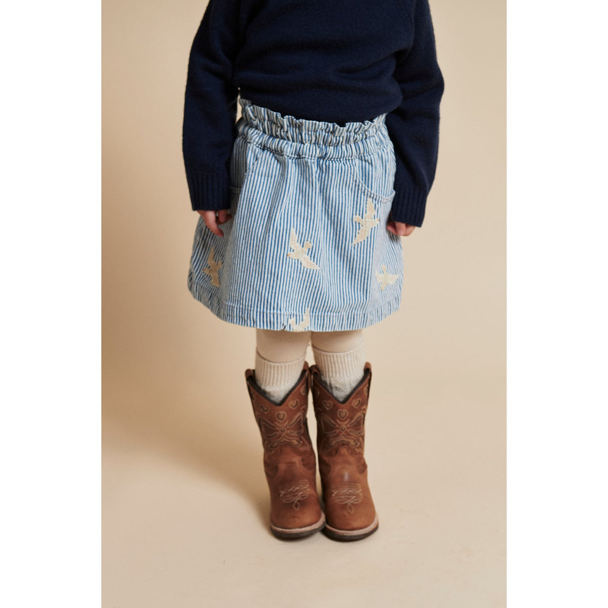 COPENHAGEN COLORS Denim Blue Stripe Y/D Twill Skirt W. Embroirdey