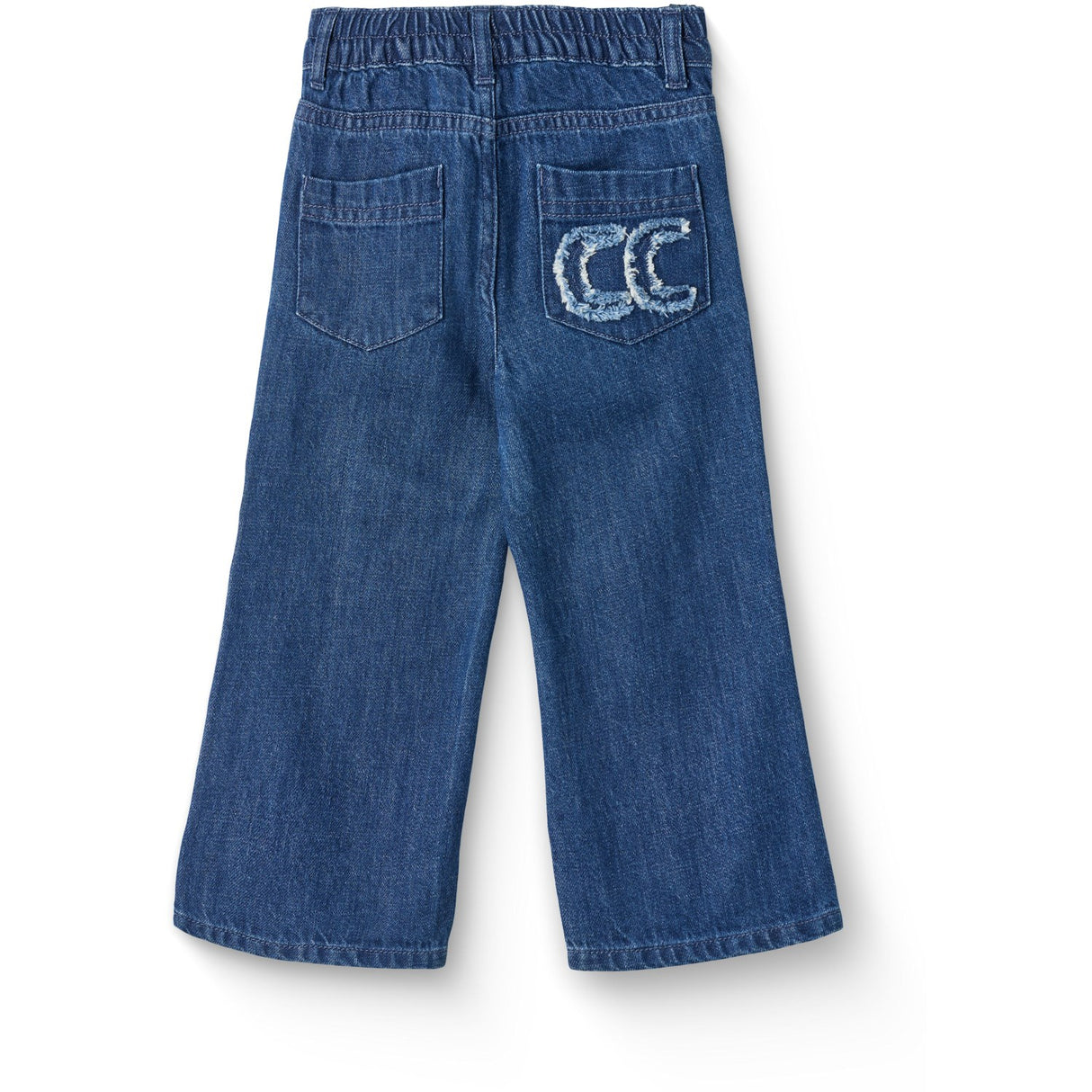 COPENHAGEN COLORS Dark Indigo Blue Washed Organic Denim Pants W. Pocket Embroidery & Wide Leg