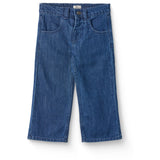 COPENHAGEN COLORS Dark Indigo Blue Washed Organic Denim Pants W. Pocket Embroidery & Wide Leg