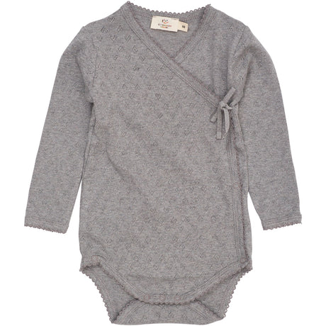 COPENHAGEN COLORS Grey Mel. Pointelle Heart Crossover Body Ls