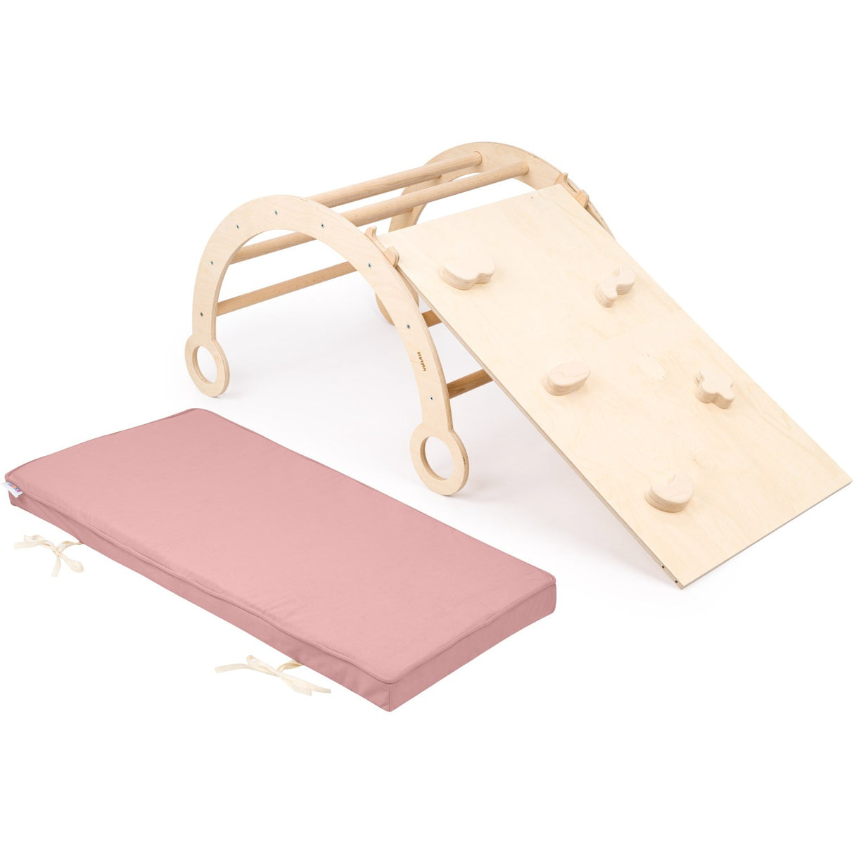 Woobiboo Natural Montessori Rocker With Pink Mattress And Slide-Climber M
