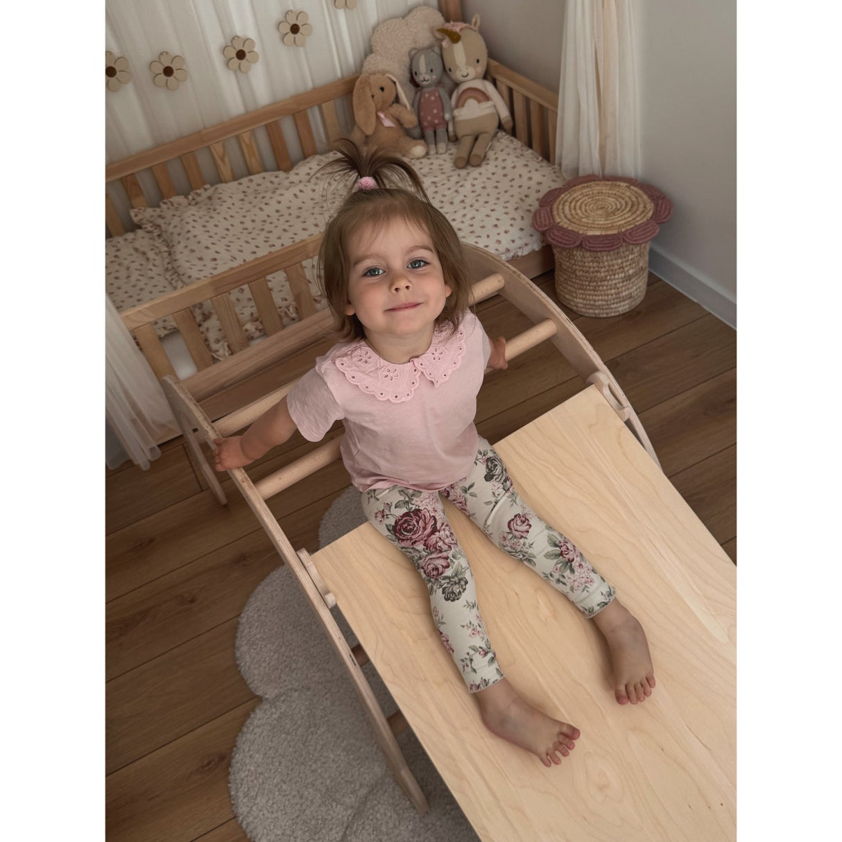 Woobiboo Natural Montessori Rocker With Beige Mattress And Slide-Climber L