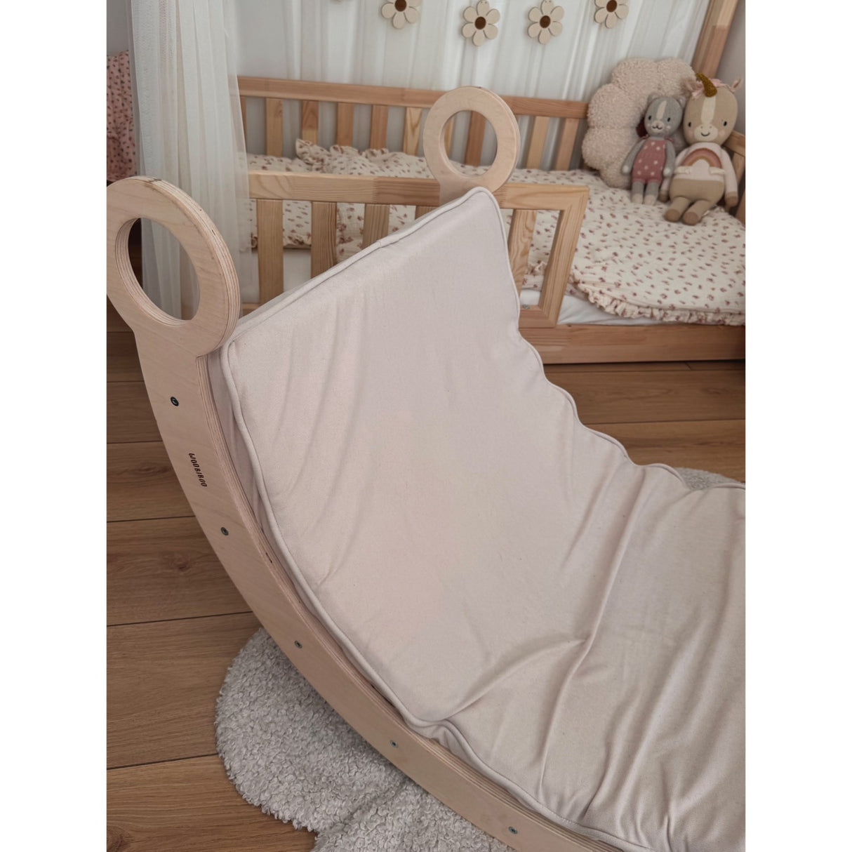 Woobiboo Natural Montessori Rocker With Beige Mattress And Slide-Climber L