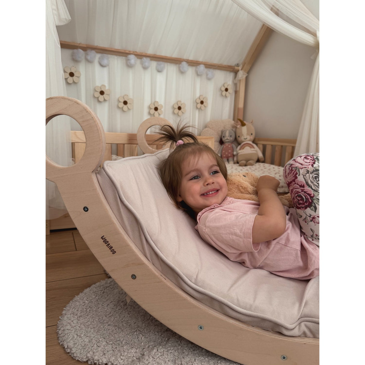 Woobiboo Natural Montessori Rocker With Beige Mattress And Slide-Climber L