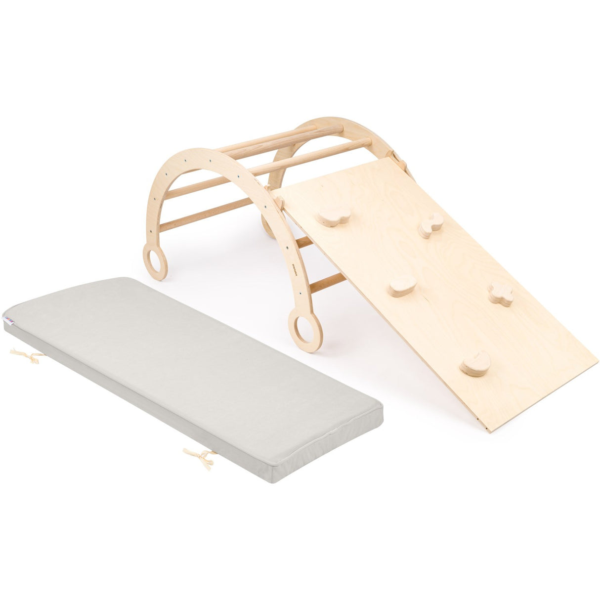 Woobiboo Natural Montessori Rocker With Gray Mattress And Slide-Climber L