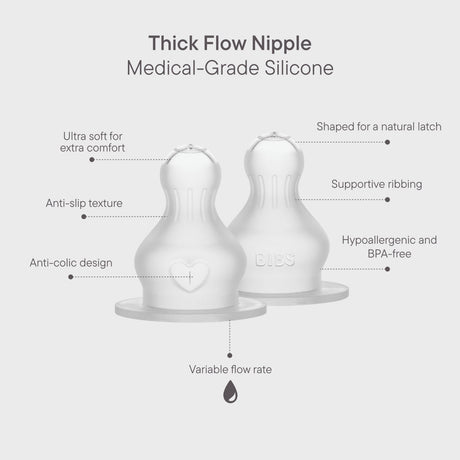Bibs Baby Bottle Nipple Round Silicone 2-Pack Thick Flow