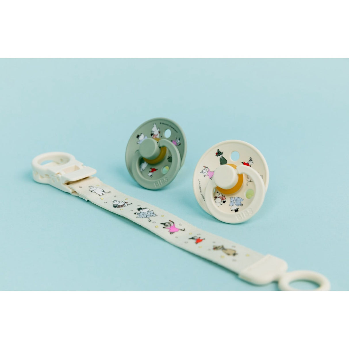 Bibs X Moomin Ivory/sage Colour Pacifier & Loop Clip Gift Set Latex
