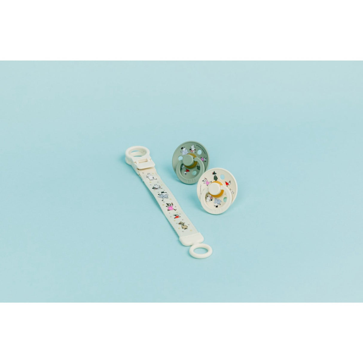 Bibs X Moomin Ivory/sage Colour Pacifier & Loop Clip Gift Set Latex