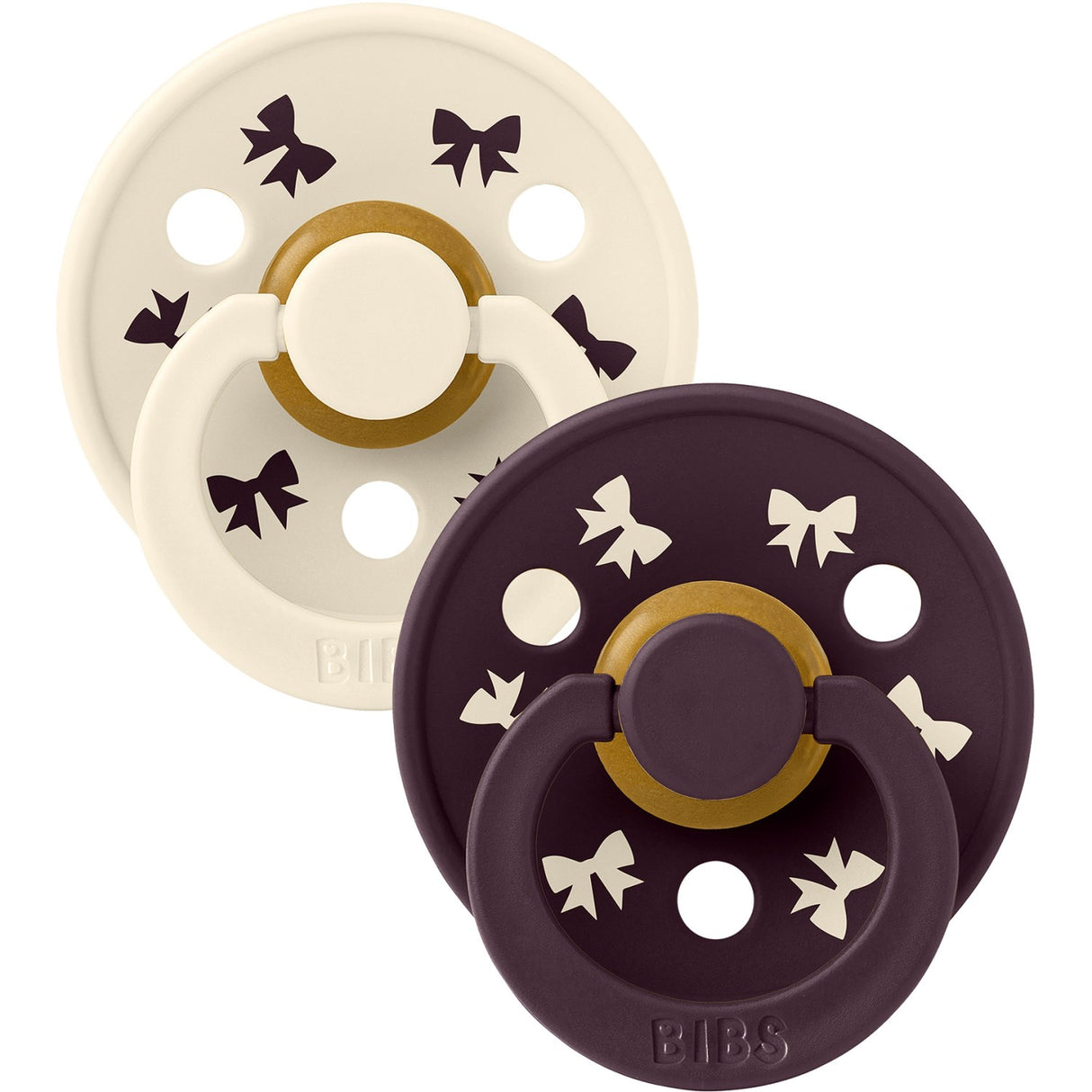 Bibs Ivory/Plum Pacifier Colour Holiday Bow 2-Pack Latex