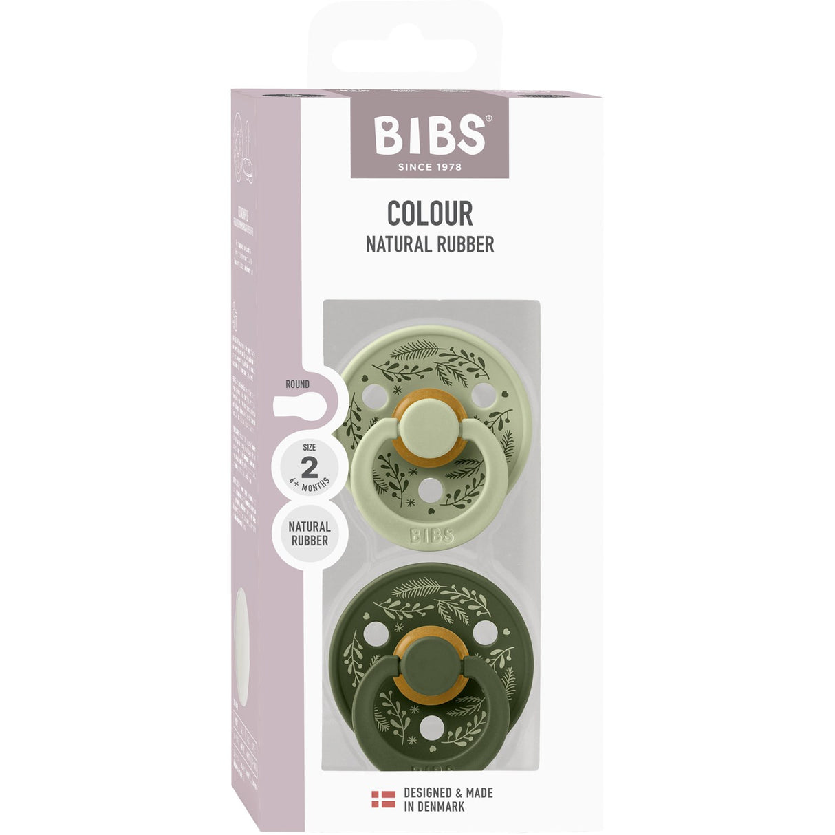 Bibs Sage/Hunter Green Pacifier Colour Holiday Leaf 2-Pack Latex