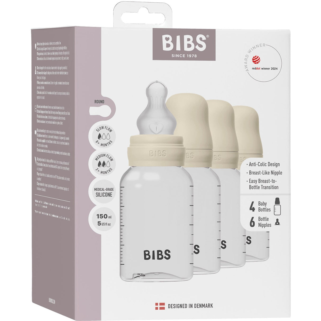 Bibs Ivory Baby Bottle Round Silicone 4-Pack