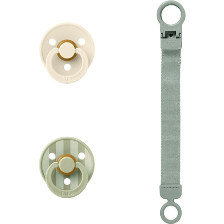 Bibs Sage Colour Pacifier & Loop Clip Gift Set Latex