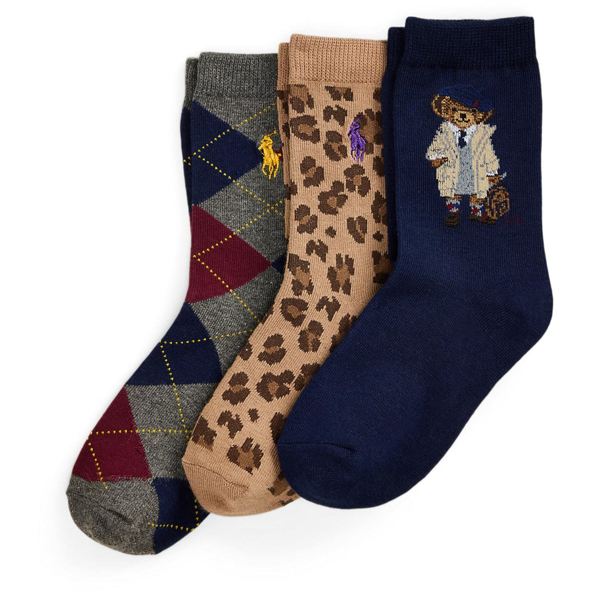 Polo Ralph Lauren Navy/Grey Heather/Tan Girl Crew Sock 3-Pack