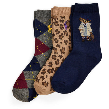 Polo Ralph Lauren Navy/Grey Heather/Tan Girl Crew Sock 3-Pack