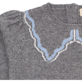 COPENHAGEN COLORS Dk Grey/Blue Comb. Cashmere Blouse W. Collar Deco