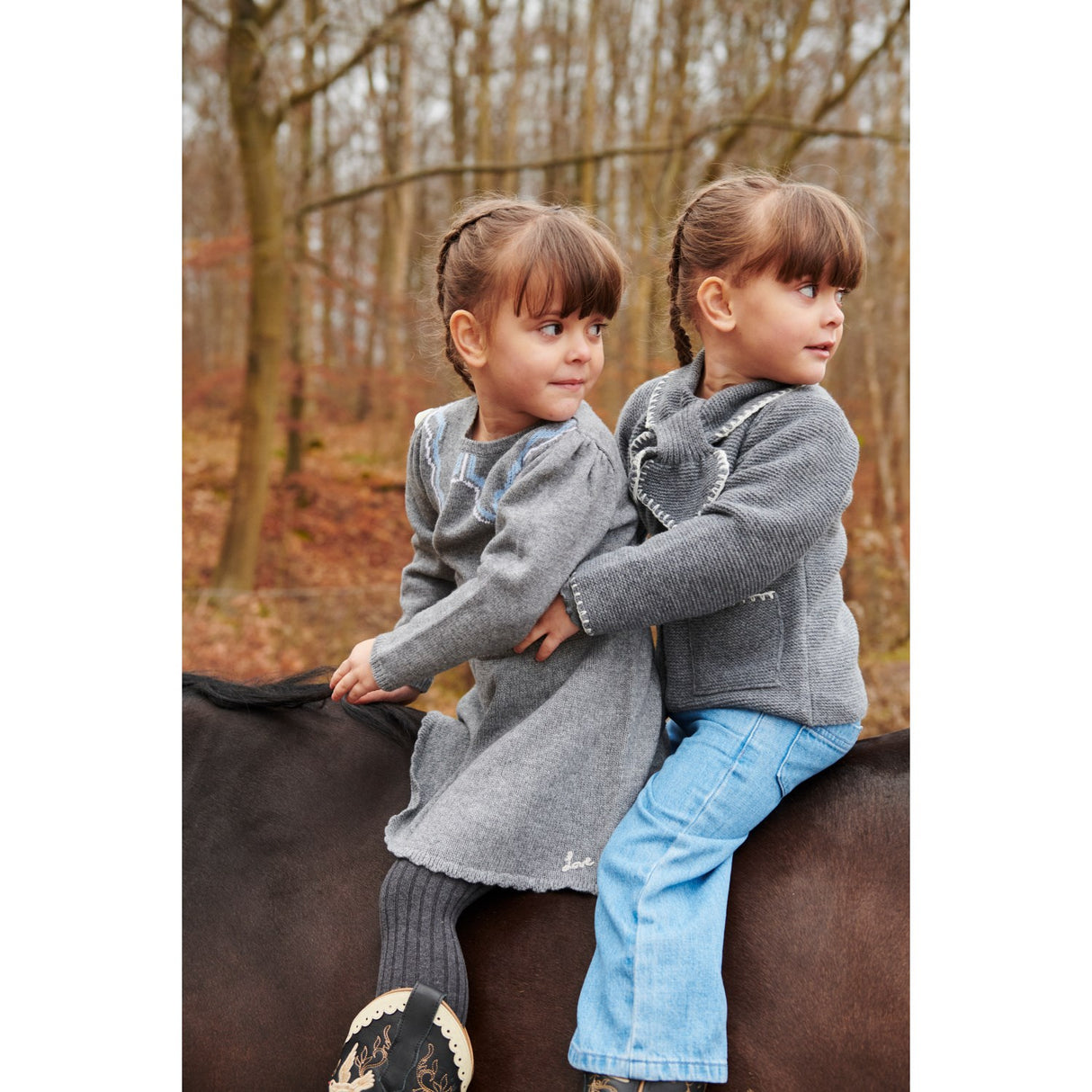 COPENHAGEN COLORS Dk Grey/Blue Comb. Cashmere Blouse W. Collar Deco