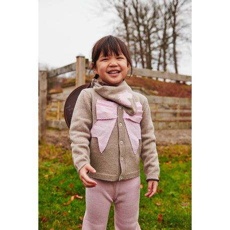 COPENHAGEN COLORS Sand/Lavender Comb. Cashmere Cardigan W. Poplin Bow