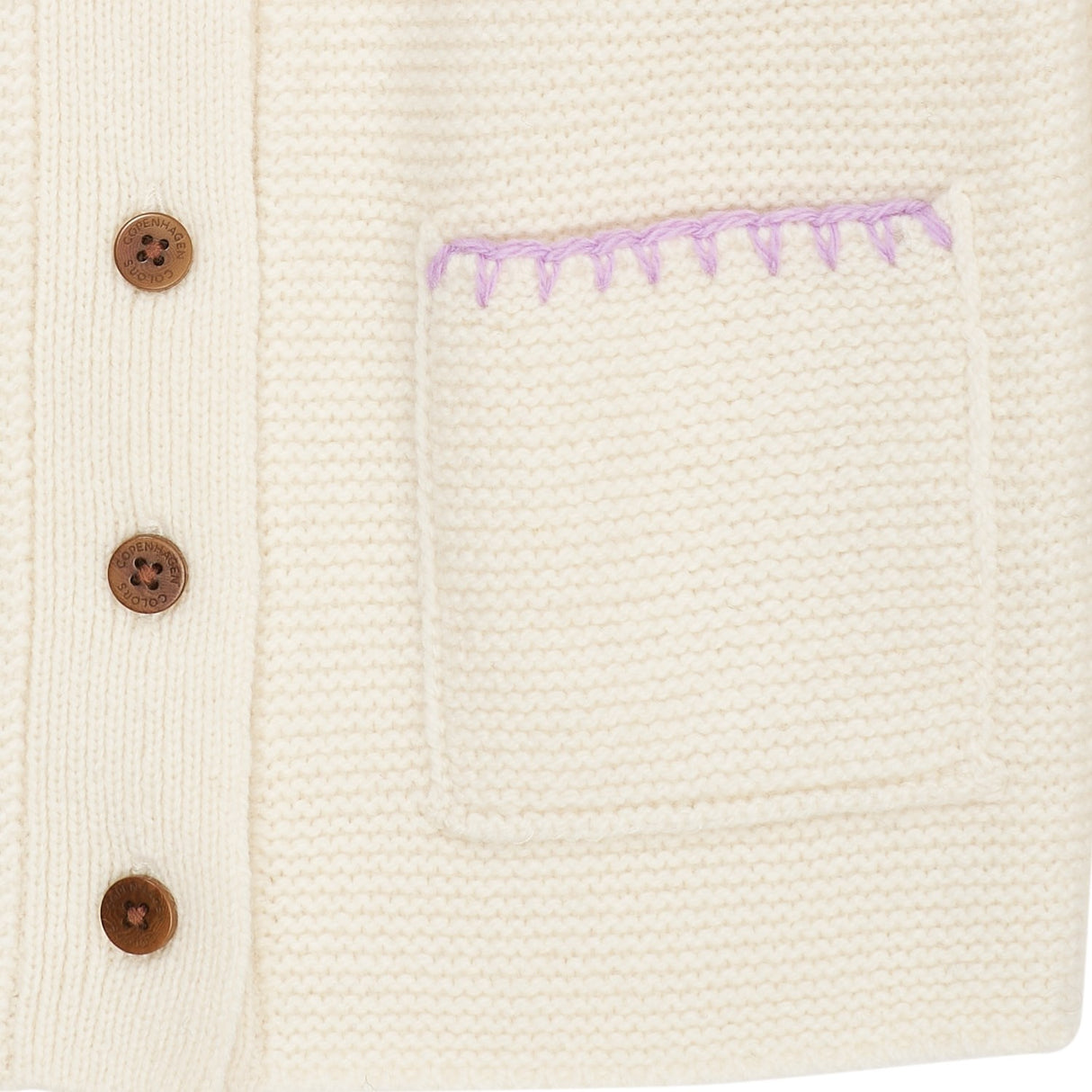 COPENHAGEN COLORS Cream/Lavender Comb Lambswool Cardigan W. Collar