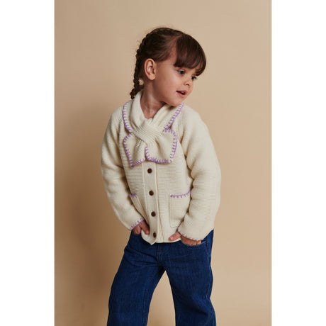 COPENHAGEN COLORS Cream/Lavender Comb Lambswool Cardigan W. Collar