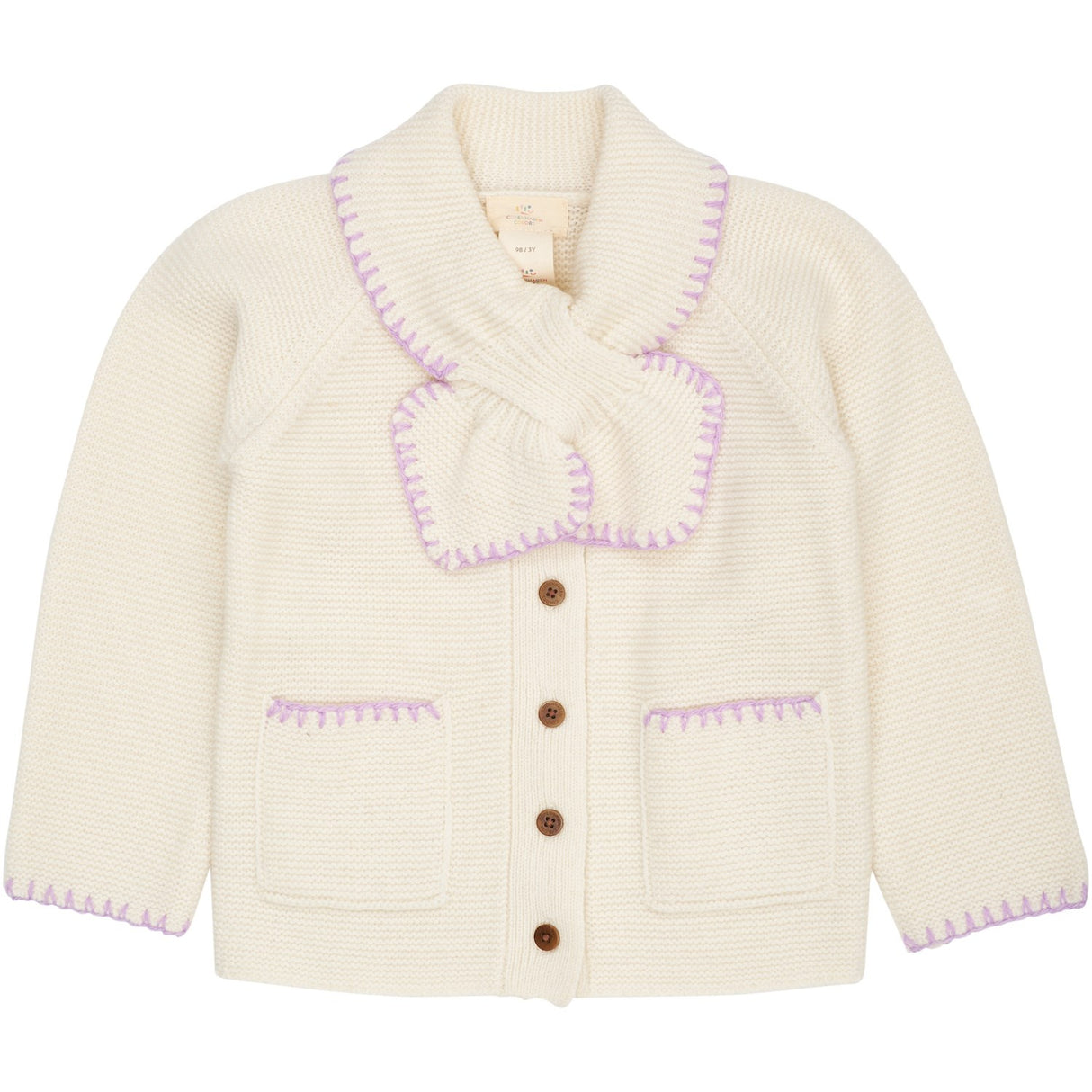 COPENHAGEN COLORS Cream/Lavender Comb Lambswool Cardigan W. Collar