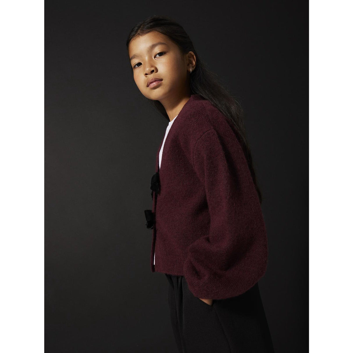 Name It Burgundy Black Bow Nkfrina Ls Knit Card