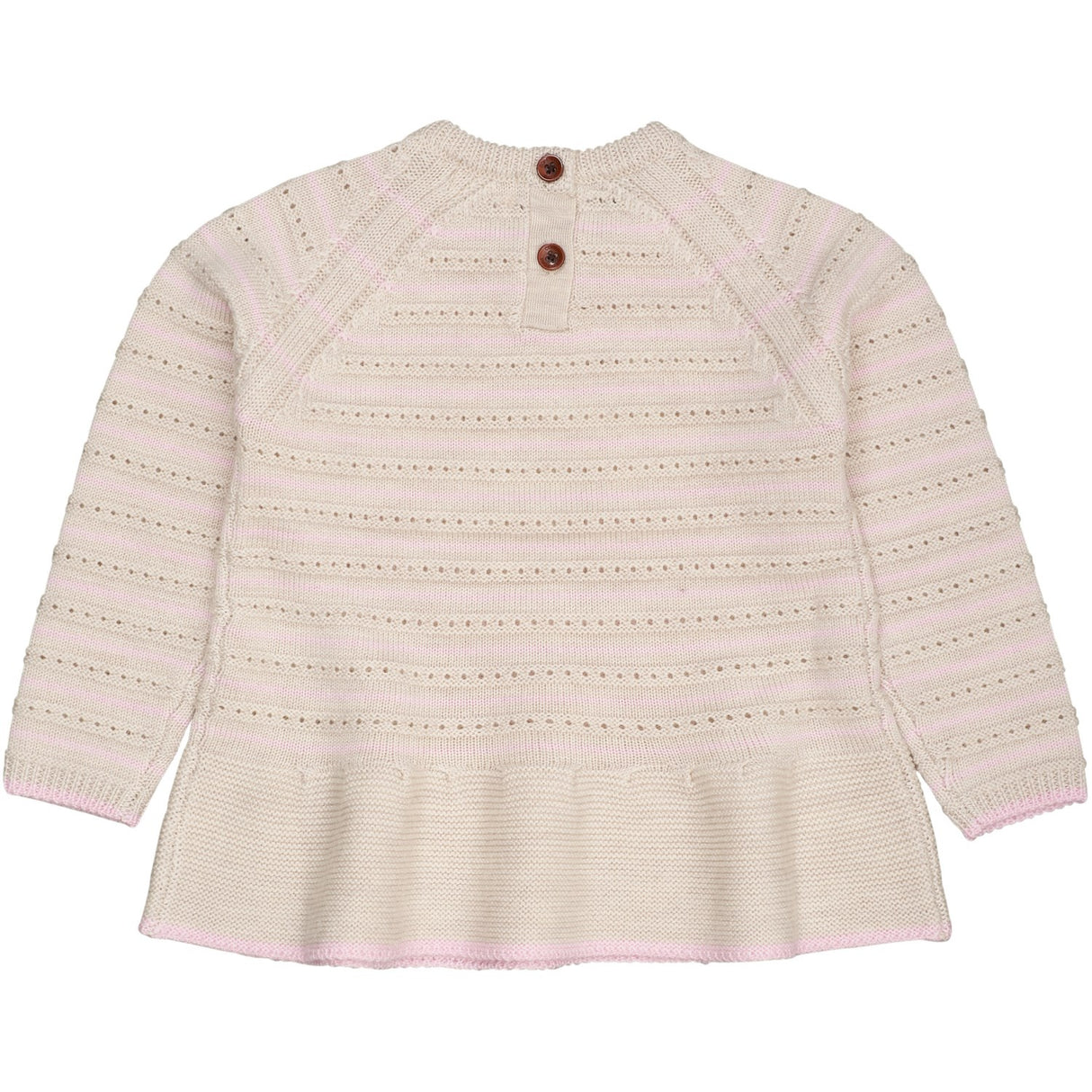 COPENHAGEN COLORS Pale Cream Mel./Bubblegum Comb Merino Hole Pattern Blouse W. Frill
