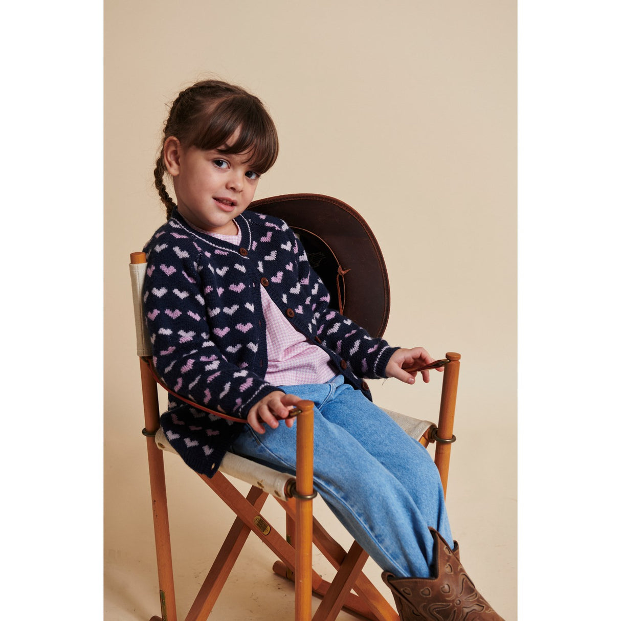 COPENHAGEN COLORS Navy/Bubblegum Comb Merino Heart Cardigan